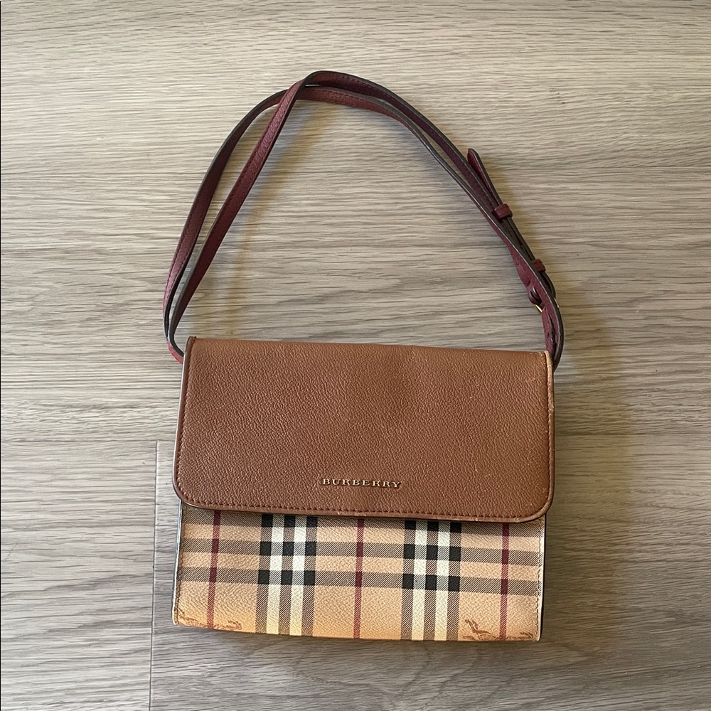 Burberry Brown and Tan Plaid Crossbody Bag
